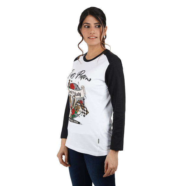 White-Black Raglan Long sleeve T-Shirt