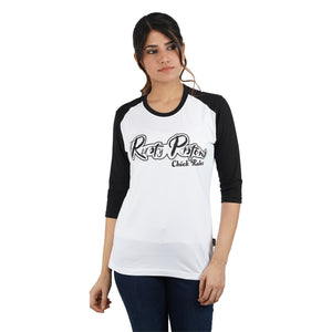 White-Black Raglan 3/4 sleeve  T-Shirt