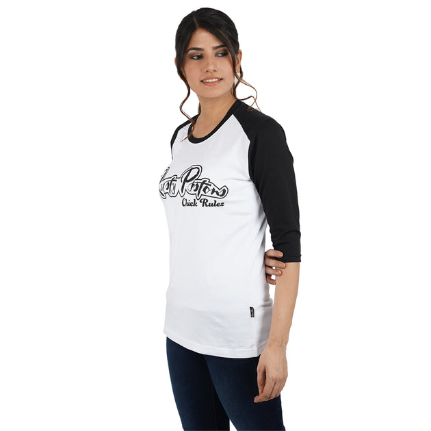 White-Black Raglan 3/4 sleeve  T-Shirt