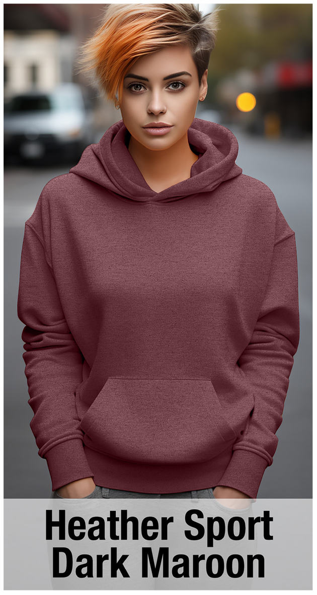 Sweat à capuche Heather Sport Dark Maroon avec poche kangourou-MOQ 50 pièces