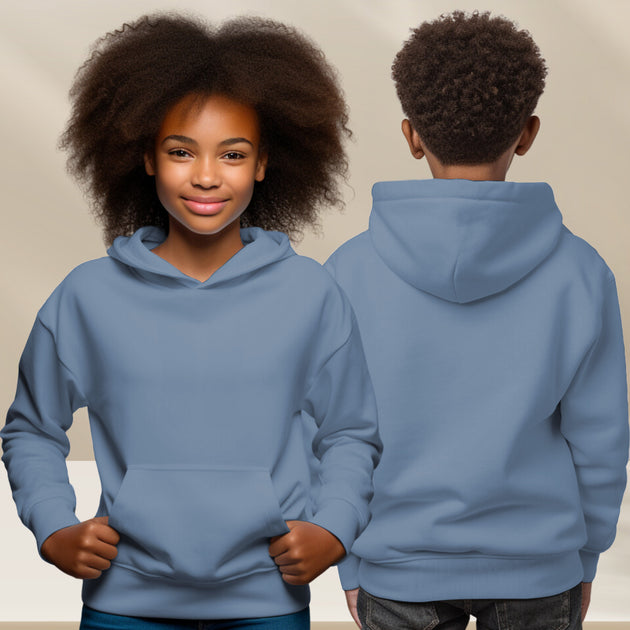 Stone-Blue Hoodie with Kangaroo Pocket-MOQ 50 pcs