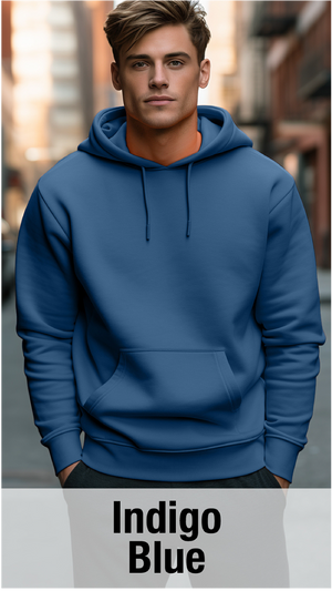 Indigo Blue Hoodie with Kangaroo Pocket-MOQ 50 pcs