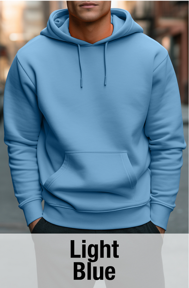 Sweat à capuche bleu clair avec poche kangourou-MOQ 50 pcs