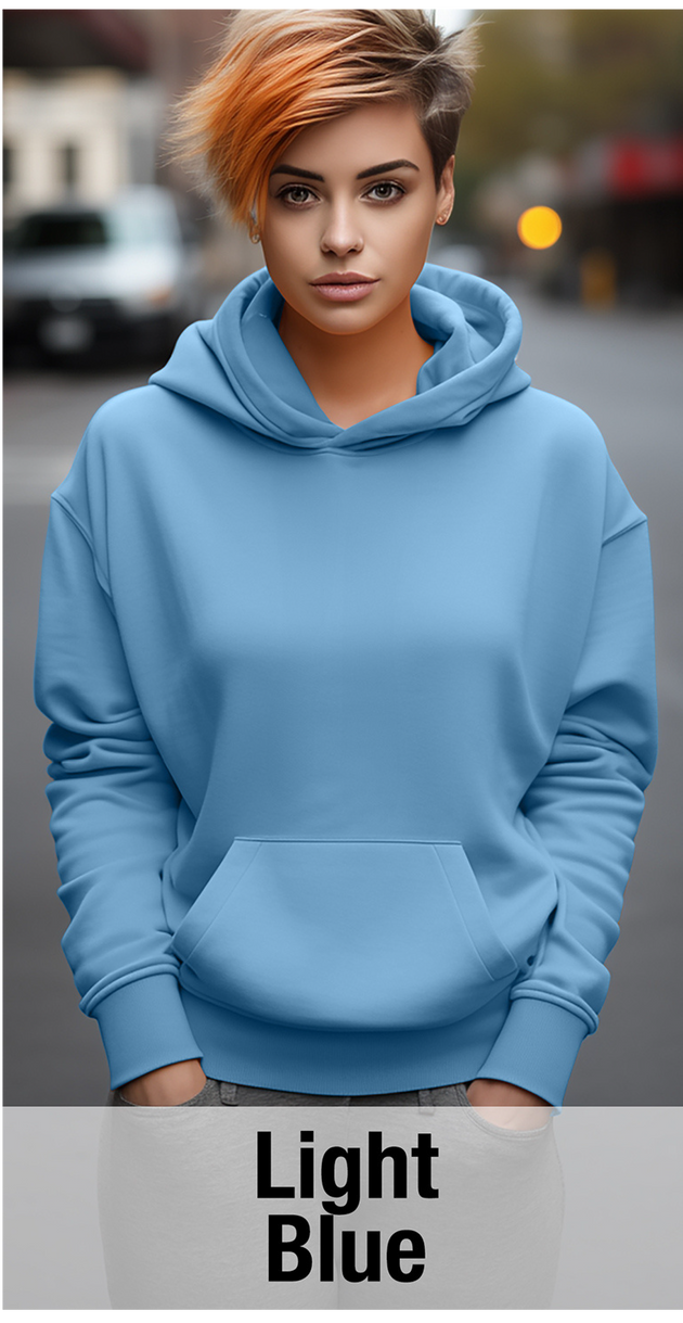 Sweat à capuche bleu clair avec poche kangourou-MOQ 50 pcs