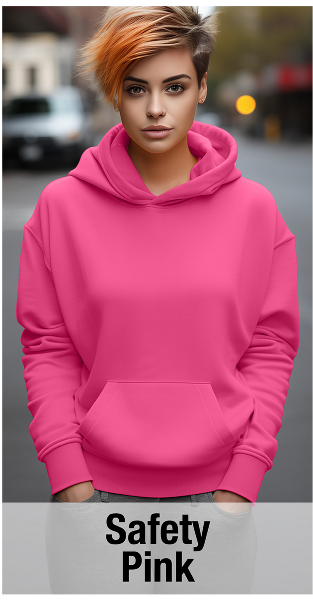 Sweat à capuche rose de sécurité avec poche kangourou-MOQ 50 pcs