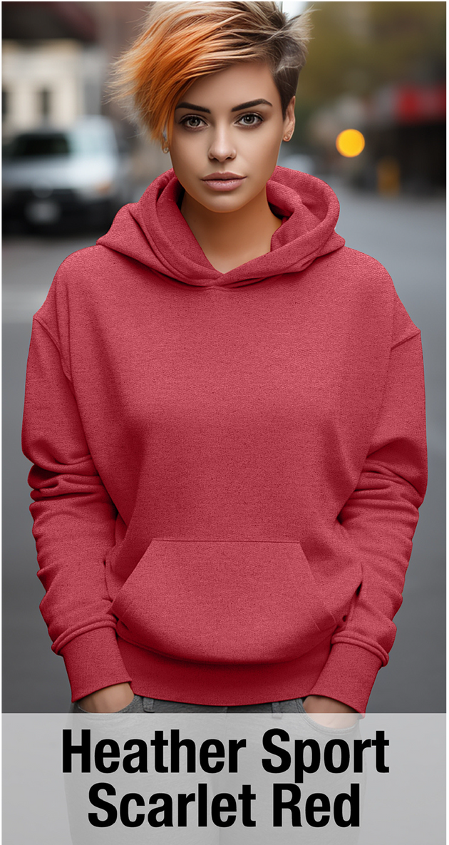 Sweat à capuche Heather Sport Scarlet avec poche kangourou-MOQ 50 pièces