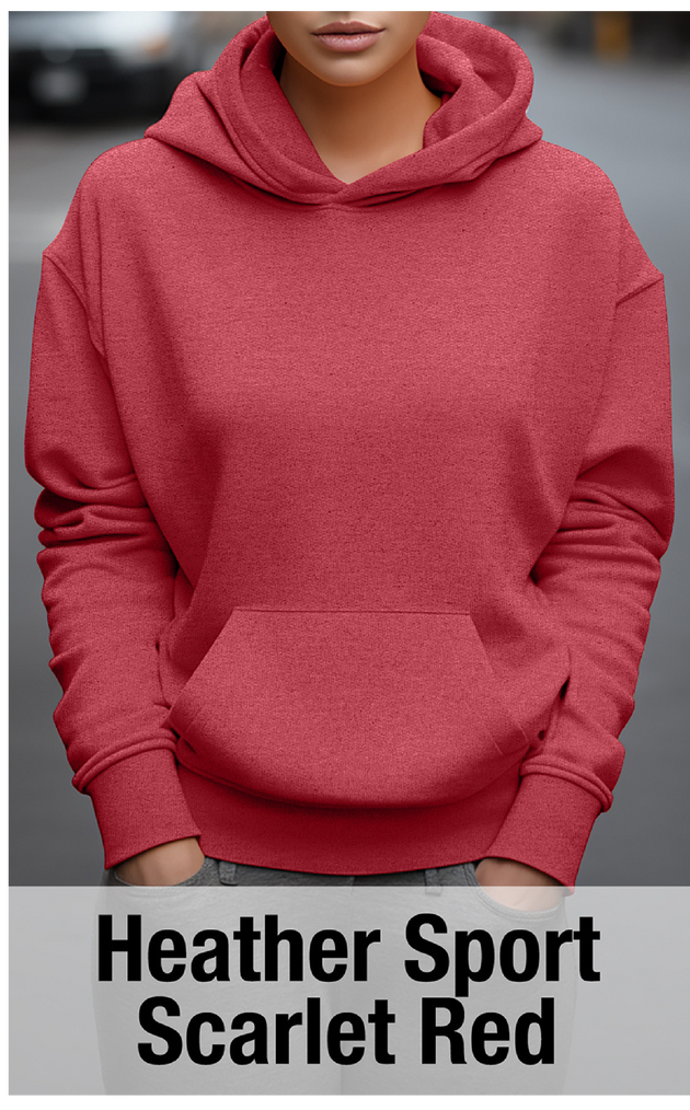 Sweat à capuche Heather Sport Scarlet avec poche kangourou-MOQ 50 pièces