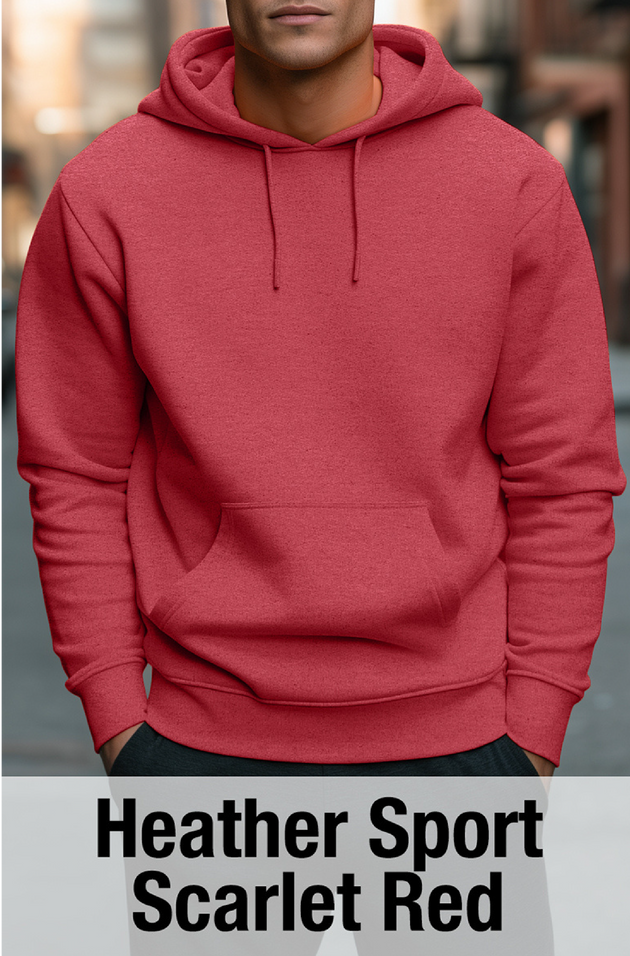 Sweat à capuche Heather Sport Scarlet avec poche kangourou-MOQ 50 pièces